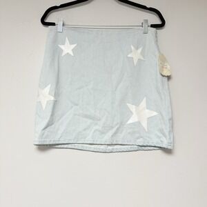 Altar State Womens Denim Skirt Light Wash Star Applique Size‎ L